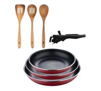 Bergner Click&Cook juego de 3 Sartenes Ø18Ø20Ø24cm Aluminio prensado rojo con Mango extraíble+Delantal de Cocina Gris oscuro 100% Algodón 75x80cm