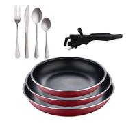 Bergner Click&Cook juego de 3 Sartenes Ø18Ø20Ø24cm Aluminio prensado rojo con Mango extraíble+Delantal de Cocina Gris oscuro 100% Algodón 75x80cm