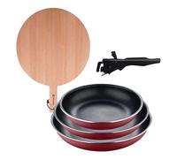 Bergner Click&Cook juego de 3 Sartenes Ø18Ø20Ø24cm Aluminio prensado rojo con Mango extraíble+Delantal de Cocina Gris oscuro 100% Algodón 75x80cm