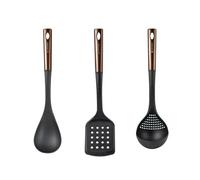 Bergner copper set de 3 utensilios de cocina: espátula ranurada, cuchara y cuhcarón en pbt negro y cobre
