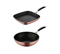 Bergner Copper Set de Sartén Grill 28x28cm + Wok Ø28cm en Aluminio forjado con revestimiento ILAG ESSENTIAL
