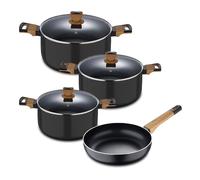 Bergner Earth | Bateria de cocina de 7 piezas | Color Negro | Fabricada en Aluminio Prensado con Asas Ergonómicas de Madera | Menaje de Cocina | Compatible con Todo Tipo de Cocinas