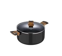 BERGNER Earth | Cacerola de Cocina de 20 cm Con Tapa | Color Negro | Fabricada en Aluminio Prensado con Asas Ergonómicas de Madera | Menaje de Cocina | Compatible con Todo Tipo de Cocinas