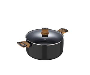 BERGNER Earth | Cacerola de Cocina de 20 cm Con Tapa | Color Negro | Fabricada en Aluminio Prensado con Asas Ergonómicas de Madera | Menaje de Cocina | Compatible con Todo Tipo de Cocinas