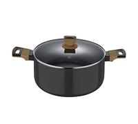 BERGNER Earth | Cacerola de Cocina de 24 cm Con Tapa | Color Negro | Fabricada en Aluminio Prensado con Asas Ergonómicas de Madera | Menaje de Cocina | Compatible con Todo Tipo de Cocinas