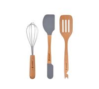 BERGNER Genius - Juego 3 Utensilios Cocina - Fabricados en Silicona y Madera de Haya - Sin BPA - Antiadherente y Antiarañazos - Resistentes al Calor - Espátula - Batidor y Dedo Mágico
