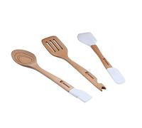 BERGNER Genius - Juego 3 Utensilios Rasera Ranurada - Cucharón - Cuchara Ranurada - Fabricados en Silicona y Madera de Haya - Sin BPA - Antiadherente y Antiarañazos - Resistentes al Calor