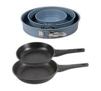 Bergner juego de 2 sartenes ø24ø28cm en aluminio fundido con mango de baquelit juego de 3 moldes de horno redondos ø12ø18ø22cm 49 cm
