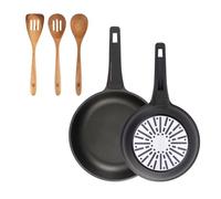Bergner juego de 2 sartenes ø24ø28cm en aluminio fundido con mango de baquelit set 3pcs utensilios de cocina acacia 30 cm
