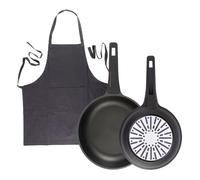 Bergner juego de 2 sartenes ø24ø28cm en aluminio fundido con mango de baquelita+delantal de cocina gris oscuro 100% algodón 75x80cm