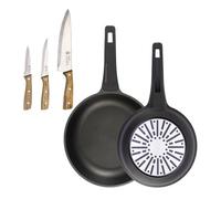 Bergner juego de 2 sartenes ø24ø28cm en aluminio fundido con mango de baquelit set de 3 cuchillos de acero inoxidable para cocina