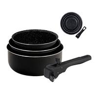 Bergner - Juego de 3 sartenes antiadherentes de aluminio prensado (16 +18 + 20 cm) - Apto para inducción - Mango extraíble - Negro
