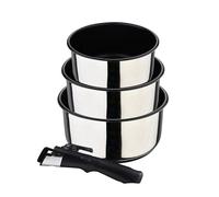 Bergner Juego de cazos Click & Cook – 4 pz, acero inox. antiadherente, mango extraíble Ø16/18/20 cm