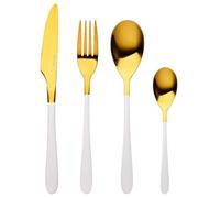 BERGNER Lisboa | Juego de Cubiertos de Acero Inoxidable | Set de 16 Piezas de Color Blanco y Dorado | Mangos Ergonómicos | Fáciles de Lavar | Set de Cubiertos | Acabado Metalizado