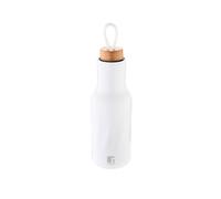 Bergner Naturally | Botella de agua de acero inoxidable | 500 ml | 8 x 8 x 27 cm | Acabado blanco con tapa de madera de haya | Tapa con asa | Fácil transporte