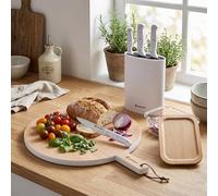 BERGNER NATURALLY - Set de Cocina: Set de Cuchillos con Taco + Tabla de Cortar de Madera de Haya + Hermético de Vidrio 650ml