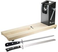 Bergner PK2430 Jamonero Masterpro con afilador y cuchillo de cocina en acero inoxidable, Madera, Negro
