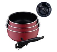 Bergner Red Edition | Juego de 3 Cazos de Cocina de 16, 18 y 20 cm + Mango Extraíble | Aluminio Prensado y Antiadherente | Todo Tipo de Cocinas y Horno