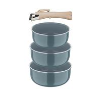 Bergner | Set 3 Cazos con Mango Desmontable | Aluminio Prensado Reciclado | Revestimiento Antiadherente PPG Fusion | Cocina, Hornea y Almacena con Comodidad | Apto para Todas las Cocinas