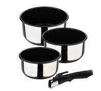 Bergner Juego de Cazos de 4 Piezas Acero Inoxidable y Antiadherente Incluye 3 Cazos de 16, 18 y 20 cm + Mango Ergonómico Extraíble Para Todo Tipo de Cocinas y Horno, 16 cm | 18 cm | 20 cm