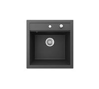 Bergström Fregadero "Tesa", Negro, 50 x 49 cm | con desagüe y orificios preperforados para grifería