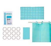Berilo Set de Baño con Cortina PEVA y Alfombra Azul
