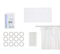 BERILO Set de Baño con Cortina PEVA y Alfombra de Ducha Transparente