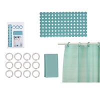 Berilo Set de Baño Cortina PEVA y Alfombra Ducha Verde