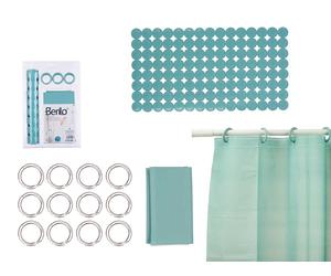 Berilo Set de Baño Cortina PEVA y Alfombra Ducha Verde
