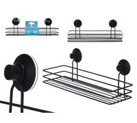 Berilo Soporte de Ducha Metálico Rectangular Negro con Ventosa