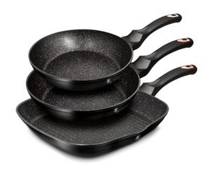 Berlinger Haus Balck Rose Juego 2 Sartenes y Grill Inducción 20-24-28cm, Aluminio Forjado, Antiadherente Ecológico Mármol sin PFOA, Diseño Elegante, para Todas Las Cocinas, Vitrocerámica Gas (BH/6156)