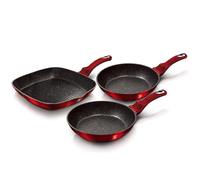 Berlinger Haus, BH-1289NF, Burgundy Juego 2 Sartenes y Grill Inducción 20-24-28cm, Aluminio Forjado, Antiadherente Ecológico Marmol sin PFOA, Diseño Metallic Line Rojo, Vitrocerámica