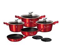 Berlinger Haus Burgundy Batería Cocina Inducción 10 Piezas, Antiadherente Mármol sin PFOA, Aluminio, Set 3 Cazuelas, 3 Tapas Cristal, 2 Sartenes, 2 Salva Manteles, Diseño Metallic Line, Vitrocerámica