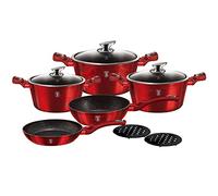 Berlinger Haus Burgundy Batería Cocina Inducción 10 Piezas, Antiadherente Mármol sin PFOA, Aluminio, Set 3 Cazuelas, 3 Tapas Cristal, 2 Sartenes, 2 Salva Manteles, Diseño Metallic Line