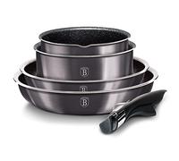 Berlinger Haus Carbon Pro Batería Cocina Inducción 9 Piezas, Mango Extraíble Intercambiable, Antiadherente sin PFOA, Aluminio, Set Cacerolas y Sartenes, Tapas Cristal + Herméticas, Apilable