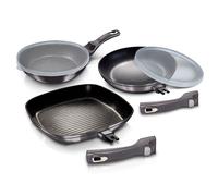 Berlinger Haus Carbon Pro Set 2 Sartenes y Grill 20-24-28cm Inducción, Aluminio Forjado, Antiadherente, Mangos Extraíbles, , Gris Oscuro Dark grey