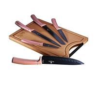 Berlinger Haus I-Rose Juego 5 Cuchillos Cocina Profesional Tabla Cortar Bambú, Hoja Acero Inoxidable Recubrimiento Antiadherente, Cocinero, Cebollero, Pan, Rebanador, Pelar, Diseño Elegante