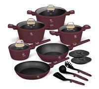 Berlinger Haus Leonardo Collection - Batería de cocina de 15 piezas, color burdeos mate, inducción, revestimiento antiadherente TitanPro, aluminio forjado, sin PFOA, con utensilios de cocina y