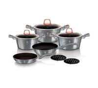 Berlinger haus moonlight batería cocina inducción 10 piezas, antiadherente mármol sin pfoa, aluminio, cazuelas sartenes, , gris
