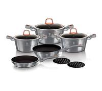 Berlinger Haus Moonlight Batería Cocina Inducción 10 Piezas, Antiadherente Titanio sin PFOA, Aluminio, Set 3 Cazuelas, 3 Tapas Cristal, 2 Sartenes, 2 Salva Manteles, Diseño Moderno, Vitrocerámica