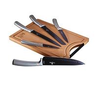 Berlinger Haus Moonlight Juego 5 Cuchillos Cocina Profesional Tabla Cortar de Bambú, Hoja Acero Inoxidable Recubrimiento Antiadherente, Cocinero, Cebollero, Pan, Santoku, Pelador, Diseño Elegante