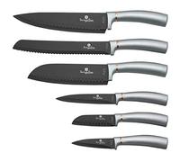Berlinger Haus Moonlight Juego 6 Cuchillos Cocina Profesional, Hoja Acero Inoxidable Recubrimiento Antiadherente, Cocinero, Cebollero, Pan, Santoku, Pelar, Mango Ergonómico, Diseño Elegante (BH-2512)
