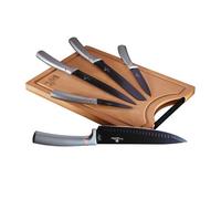 Berlinger Haus Moonlight Juego 5 Cuchillos Cocina Profesional Tabla Cortar de Bambú, Hoja Acero Inoxidable Recubrimiento Antiadherente, Cocinero, Cebollero, Pan, Santoku, Pelador, Diseño Elegante