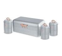 Berlinger Haus Moonlight Panera de Mesa + Juego de 3 Botes Cocina Almacenaje, Acero Inoxidable Resistente, Contenedor para Almacenamiento Pan y Bollería con Tapa, Gris/Oro Rosa