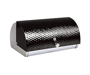 Berlinger Haus Primal Gloss Panera de Mesa para Guardar Pan, Tapa Deslizante, Contenedor para Almacenamiento Pan y Bollería, Acero Inoxidable, Diseño Moderno, Bread Box, Negro/Inox