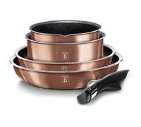 Berlinger Haus Rose Gold Batería Cocina Inducción 9 Piezas, Mango Extraíble Intercambiable, Antiadherente sin PFOA, Aluminio, Set Cacerolas y Sartenes, Tapas Cristal + Herméticas, Apilable