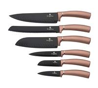 Berlinger Haus Rose Gold Juego 6 Cuchillos Profesional, Hoja Acero Inoxidable, Recubrimiento Antiadherente, Cocinero, Cebollero, Pan, Santoku, Pelar, Mango Ergonómico, Diseño Metallic Line (BH-2543)