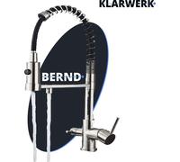 Bernd | Grifo de filtración gastronómico plateado con acabado cepillado | Grifo de acero inoxidable para osmosis inversa, con sistema de resorte, para cocina | Grifo mezclador para restaurantes