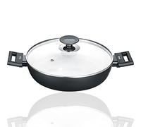 Berndes 013365 Starter Alu Induction b.nature - Sartén para servir (revestimiento resistente a los arañazos, cuarzo, con tapa, apta para inducción, 24 cm), color negro y blanco