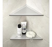 Bernkot Estante de Ducha de Esquina de 10'' Acero Inoxidable 304 Estantes de Esquina Empotrados Diseño de Ranura, Estante de Ducha de Baño para Pared de Azulejos, Sin Perforación, Cepillado, 2 Piezas